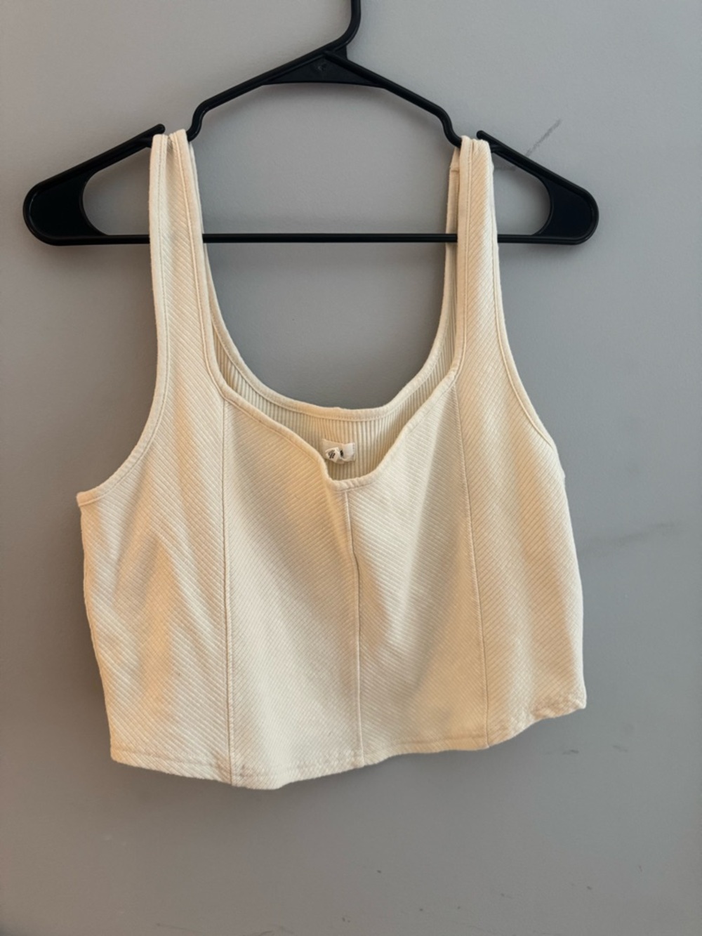 Aerie Cream Ribbed Scoop Neck Cropped Tank Top XL